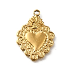 Настоящее золото 18K 304 подвески из нержавеющей стали, очарование священного сердца, реальный 18 k позолоченный, 31x22.5x3 мм, отверстие : 2 мм