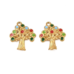 Дерево 304 прелести нержавеющей стали, с эмалью, золотые, дерево, 14.5x13x1.5 мм, отверстие : 1.2 мм