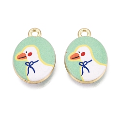 White Printed Alloy Pendants, Rack Plating, Oval & Duck Charms, Cadmium Free & Nickel Free & Lead Free, Golden, White, 20x13.5x4mm, Hole: 1.8mm