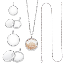 Нержавеющая Сталь Цвет Наборы для самостоятельного изготовления круглого кулона-ожерелья, включая 304 подвески-медальоны из нержавеющей стали и кабельные цепи, цвет нержавеющей стали, 17.72 дюйм (450 мм), 2 мм