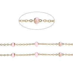 Бледно-Розовый Ионное покрытие (IP) спутниковые цепи из нержавеющей стали, с эмалевыми бусинами и катушкой, пайки, долговечный, плоско-круглые, золотые, розовый жемчуг, 1.5x1.2x0.3 мм, около 32.8 футов (10 м) / рулон