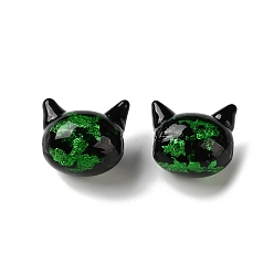 Зеленый Handmade стеклянные бусины фольги, кошка, зелёные, 14~14.5x16.5~17.5x12 мм, отверстие : 1.6~1.8 мм