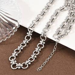 Нержавеющая Сталь Цвет 8мм 304 ожерелья из текстурированной цепочки из звеньев кольца из нержавеющей стали, не тускнеет, цвет нержавеющей стали, 17.80 дюйм (45.2 см)