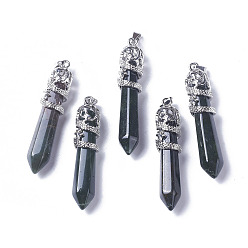 Indian Agate Natural Indian Agate Big Pointed Pendants, with Alloy Findings, Faceted, Bullet, Platinum, 59~63x11~12mm, Hole: 4x7mm