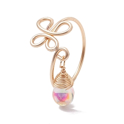 Light Gold Кольца-манжеты с полыми бабочками из латунной проволоки, со стеклянными подвесками-каплями, золотой свет, внутренний диаметр: 19 мм