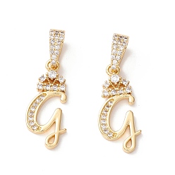Letter G Кулоны из экологически чистой латуни с микропаве и кубическим цирконием, долговечный, реальный 18 k позолоченный, без кадмия и без свинца, буквы, letter.g, 16~20x7~11.5x1.5~2.2 мм, отверстие : 6.5x3.5 мм