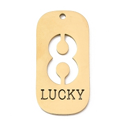 Настоящее золото 18K 304 подвески из нержавеющей стали, овал с цифрой 8 и словом «счастливый», ионное покрытие (ip), реальный 18 k позолоченный, 35x17x1.5 мм, отверстие : 1.8 мм