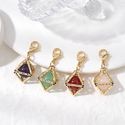 Смешанные камни Круглые подвески в виде натурального аметиста, зеленого авантюрина, розового кварца, сердолика и ромбовидной латуни, с карабин-лобстерами , 31 мм, 4 шт / комплект