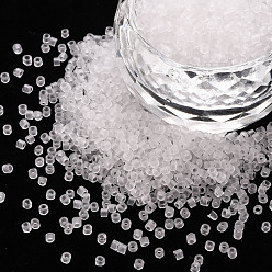 Clear Glass Cylinder Beads, Seed Beads, Transparent Frosted Colours, Round Hole, Clear, 1.5~2x1~2mm, Hole: 0.8mm, about 8000pcs/bag, about 1pound/bag