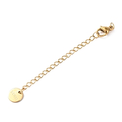 Настоящее золото 18K 304 Удлинитель цепочки из нержавеющей стали с плоскими круглыми подвесками, ионное покрытие (ip), реальный 18 k позолоченный, 70 мм