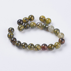 Dragon Veins Agate Natural Dragon Veins Agate Beads Strands, Dyed, Round, Olive, 8mm, Hole: 1mm