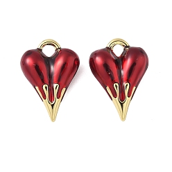 Настоящее золото 18K Латунь эмаль подвески, шарма сердца, без свинца и без кадмия, долговечный, стойки покрытие, реальный 18 k позолоченный, 21.5x15.5x7 мм, отверстие : 2.5 мм