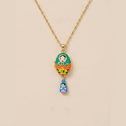 Colorful Magnetic Brass Enamel Egg with Girls Locket Pendant Necklaces for Women, Golden, Colorful, 17.68 inch(44.9cm)
