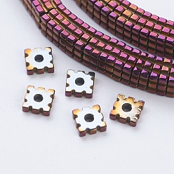 Purple Plated PVD Vacuum Plating Electroplate Non-magnetic Synthetic Hematite Beads Strands, Grade A, Square, Purple Plated, 4x4x1mm, Hole: 1mm, about 390pcs/strand, 15.7 inch(40cm)