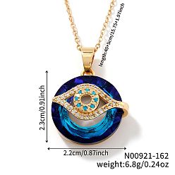 Синий Латунные ожерелья со стеклянными подвесками от сглаза, с четким кубического циркония, винтажные счастливые ожерелья для ежедневного ношения, золотые, синие, 15.75 дюйм (40 см)