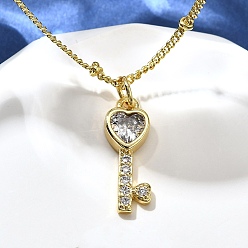 Key Латунные прозрачные кубические циркониевые подвески ожерелья для женщин, реальный 18 k позолоченный, Сердце ключевых, 19.25 дюйм (48.9 см)