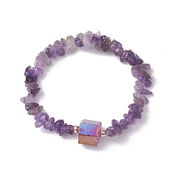 Темная Орхидея Гальванические браслеты с шестиугольной призмой из натурального кварца, расшитые бисером, для женщин, темные орхидеи, внутренний диаметр: 2-1/8 дюйм (5.5 см)