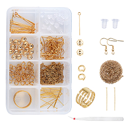 Golden SUNNYCLUE DIY Earring Making Kits, with 304 Stainless Steel Cable Chains & Bead Caps & Earring Hooks, Iron Tweezers and Brass Wide Band Ring Components, Golden, 3x2x0.5mm