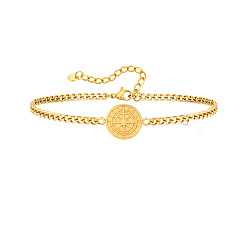 Золотой Браслет из нержавеющей стали шлифовальная цепь из нержавеющей стали поверхностный компас браслеты, золотые, 7-1/8~9-1/8 дюйм (18~23 см)