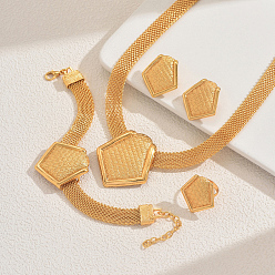 Золотой Комплекты браслетов, серег, ожерелий и колец из сплава полигонов для женщин, золотые, ожерелья: 17.32 дюйм (44 см)
