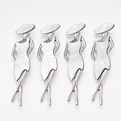 Морская Ракушка Броши / подвески из пресноводных ракушек, с выводами из сплава и смоляным дном, женщина, платина, цвет морской раковины, 81x25x10.5 мм, отверстие : 6.5x5 мм, штифты : 0.6 мм