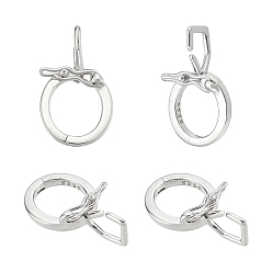 Платина 4шт. с родиевым покрытием 925 застежки-твистеры из стерлингового серебра, кольцо, с печатью 925, 1двусторонняя полировальная салфетка из замши для серебра, платина, 13x8x1 мм, отверстие : 4x3.5 мм, внутренний диаметр: 6 мм