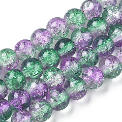 Светло-зеленый Двухцветные прозрачные стеклянные бусины с кракле, окрашенные в запекание, нити, круглые, светло-зеленый, 8 мм, отверстие : 1.5 мм, около 108~110 шт / нитка, 30.71 дюйм ~ 31.50 дюйм (78~80 см)