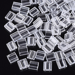 Clear 2-Hole Glass Seed Beads, Transparent Colours, Rectangle, Clear, 5x4.5~5.5x2~2.5mm, Hole: 0.5~0.8mm