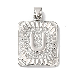 Letter U Стойки обшивки латунные подвески, долговечный, без свинца и без кадмия, квадрат с подвесками в виде букв, Буква U, 24x17x2.5 мм, отверстие : 4x3.5 мм