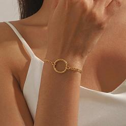Golden 304 Stainless Steel Ring Pendant Twisted Chain Bracelets for Women, Golden, 5.91 inch(15cm)