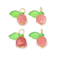 Розовый Подвески из синтетических ракушек в форме цветка, с латунными булавками с шарообразными головками и прозрачными акриловыми подвесками, туманная роза, 13x11x6.5 мм, отверстие : 3 мм