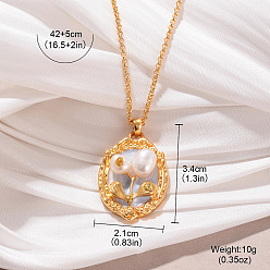 Светло-серый Цепочка из латуни с эмалированным сплавом и подвеской из натурального жемчуга, золотые, светло-серый, 16.54 дюйм (42 см), Кулон : 34x21 мм