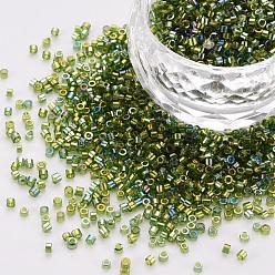Цвет Оливы Стеклянные цилиндрические бусины, бисер, прозрачные цвета радуги, круглое отверстие, оливковый, 1.5~2x1~2 мм, отверстие : 0.8 мм, около 8000 шт / упаковка, около 1 фунт / мешок