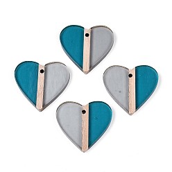 Стально-синий Прозрачные подвески из смолы и дерева, сердце, два тона, стальной синий, 28~28.2x29.8x3.3 мм, отверстие : 2 мм