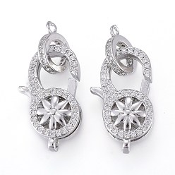 Платина Латунный микро pave прозрачный кубический цирконий лобстер, с поручнями/трубчатыми поручнями, цветок, платина, 20x12x6 мм, отверстие : 1.2 мм