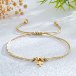 пшеница Браслеты с подвесками в виде креста из латуни, регулируемые браслеты из шнура для женщин, цвет пшеницы, 11.02 дюйм (28 см)