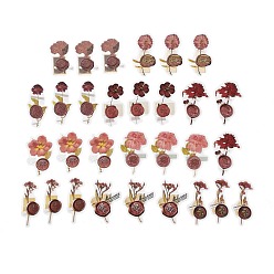 Others 30Pcs 10 Styles Waterproof Self Adhesive PET Stickers, for Suitcase, Skateboard, Refrigerator, Helmet, Mobile Phone Shell, Rose, Indian Red, Dried Flower Wax Seal Pattern, 47~59x25~42.5x0.1mm, about 3pcs/style