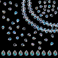 Прозрачный АВ 2пряди гальванизированные стеклянные бусины пряди, слеза, граненые, ясно AB, 10x8 мм, отверстие : 1.2 мм, около 95 шт / нитка, 20.08 дюйм (51 см)