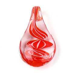 Красный Подвески лэмпворк ручной работы, слеза, красные, 45.5~47.5x26~28x11.5~13 мм, отверстие : 6~8x5.5~6.5 мм