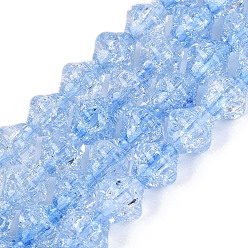 Kornblumenblau Transparent Knistern Glasperlen Stränge, Doppelkegel, Backen Farbe, Kornblumenblau, 8~8.5x8 mm, Bohrung: 1.2~1.4 mm, ca. 48~50 Stk. / Strang, 14.96~15.75 Zoll (38~40 cm)