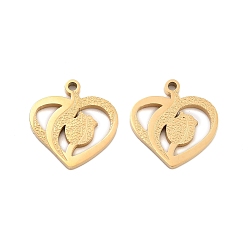 Золотой Ионное покрытие (ip) 304 подвески из нержавеющей стали, сердце с подвеской тюльпан, золотые, 16.5x15.5x1.5 мм, отверстие : 1.5 мм