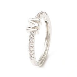 Letter M Прозрачное регулируемое кольцо с буквой из прозрачного циркония, платиновые латунные украшения для женщин, без кадмия и без свинца, letter.m, внутренний диаметр: 18 мм