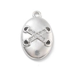 Oval Brass Micro Pave Clear Cubic Zirconia Pendants, Oval, 20x12x3mm, Hole: 1.5mm