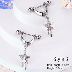 Звезда 316l хирургическая нержавеющая сталь паве прозрачный кубический цирконий соска стремя, цвет нержавеющей стали, звезда, Длина стержня: 15мм, штифты : 1.6 мм