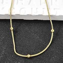 Настоящее золото 18K 3мм латунные круглые шариковые ожерелья-змейки, без свинца и без кадмия, долговечный, стойки покрытие, реальный 18 k позолоченный, 17.91 дюйм (45.5 см)