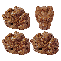 Кокосово-Коричневый 4 шт деревянные бусины, дракон, кокосового коричневый, 23.5x20.5x18.5 мм, отверстие : 3 мм