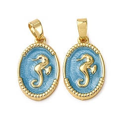 Sea Horse Латунь эмаль подвески, реальный 18 k позолоченный, морской конек, 17.5x11x2 мм, отверстие : 4x2.5 мм