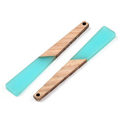 Темно-бирюзовый Большие подвески из полупрозрачной смолы и ясеня, трапециевидный шарм, темные бирюзовый, 69.5x10.5x3.5 мм, отверстие : 2 мм