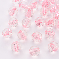 Pink Transparent Acrylic Beads, Round, Faceted, Pink, 12x11.5mm, Hole: 1.8mm, about 550pcs/500g