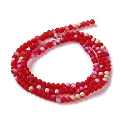 Dark Red Imitation Jade Glass Beads Strands, Half AB Color Plated, Faceted, Frosted, Rondelle, Dark Red, 3x2mm, Hole: 0.7mm, about 155pcs/strand, 15.75''(40cm)